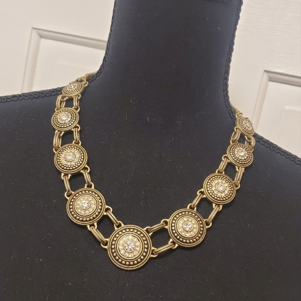 Lia Sophia brushed Goldtone enamel And crystal necklace